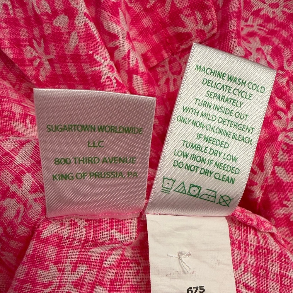 Lilly Pulitzer Sea View linen button-down shirt pink gingham floral Size XL - Picture 5 of 9